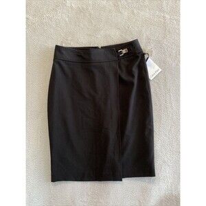 NEW Calvin Klein Skirt Women's 2 Black Pencil Career A line Faux Wrap Lined